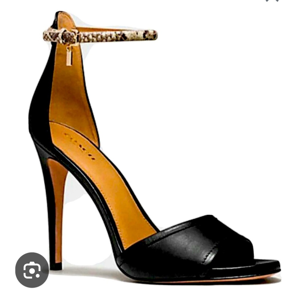 Coach Juliette Matte calf/strap print snake heels